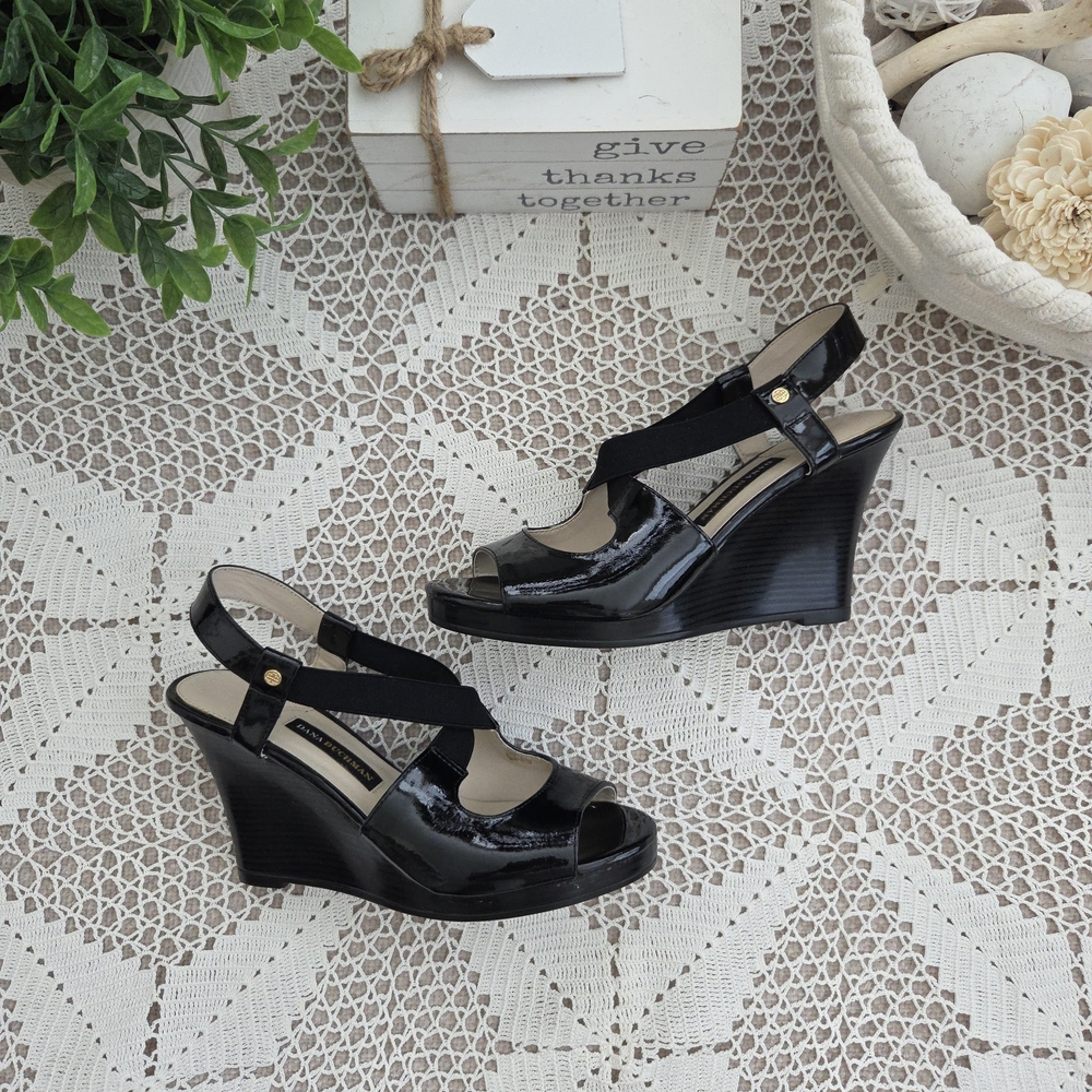 Dana Buchman Black Wedge Sandals Size 9